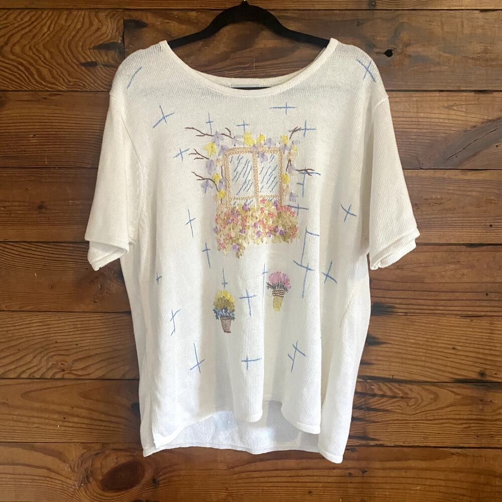 Graff Lady sweater tee with embroidered and ribbon embellishments